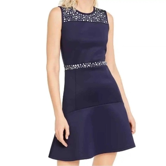Michael Kors, Embellished Fit & Flare Dress True Navy,Excellent Condition.Size M - Picture 1 of 13